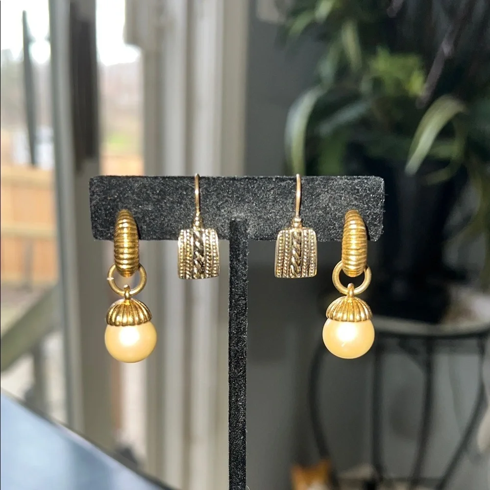 Gold Pearl Drop Earrings - Women's Fashion Jewelry 2 Sets Monet and Liz